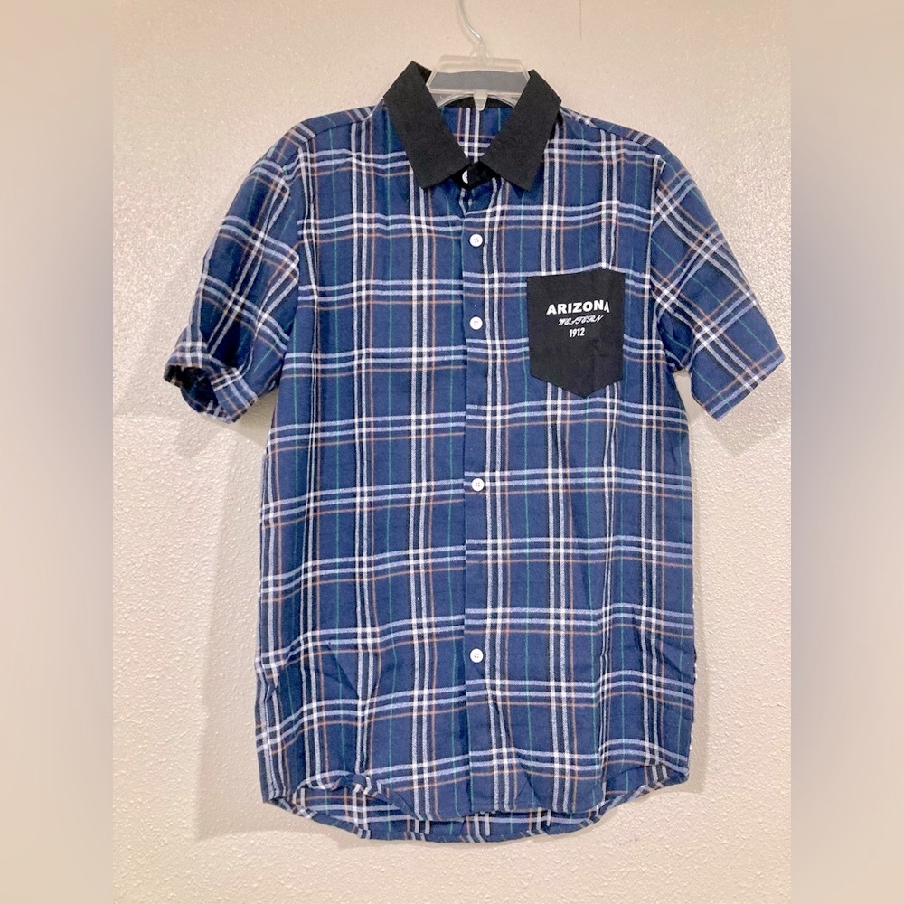 NWOT Shein short sleeve blue plaid polo